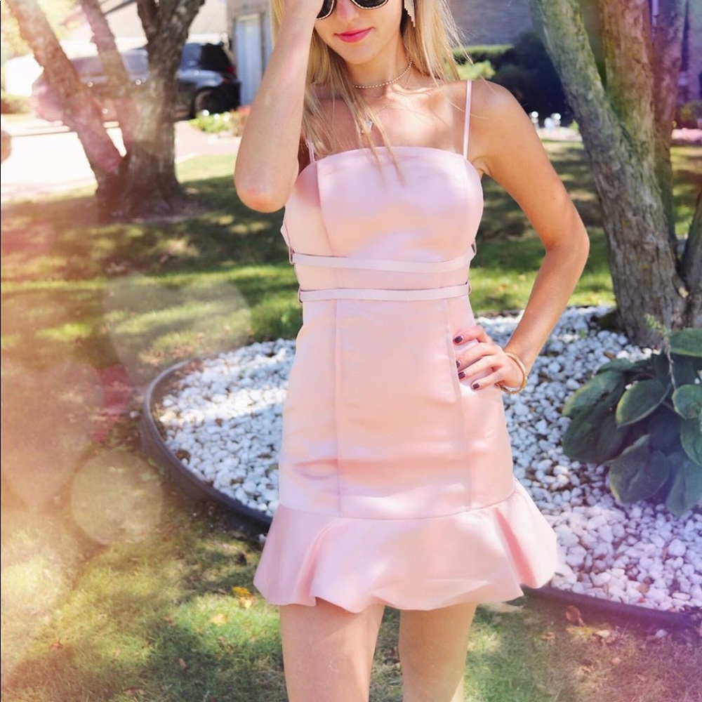 Pink Satin Ruffled Hem Dress